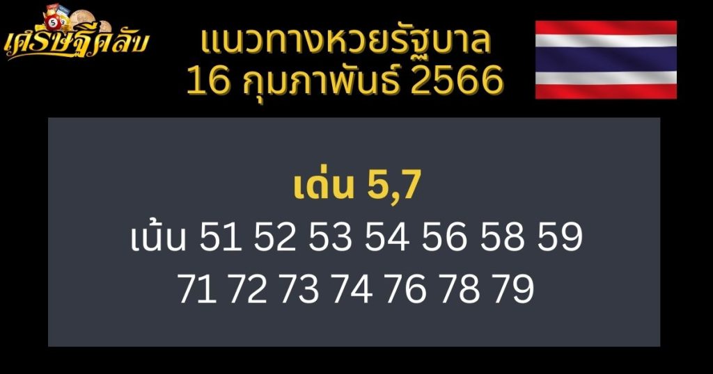 แนวทางหวยรัฐบาล 16 กุมภาพันธ์ 66