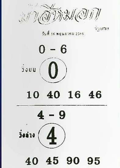 แนวหวยม้าสีหมอก 16 พฤษภาคม 66