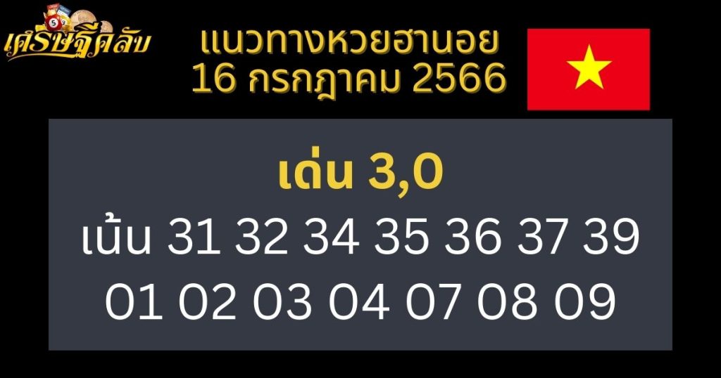 แนวทางหวยฮานอย 16 กรกฎาคม 2566