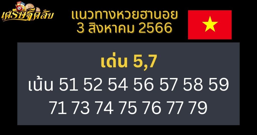 แนวทางหวยฮานอย VIP 2 สิงหาคม 2566