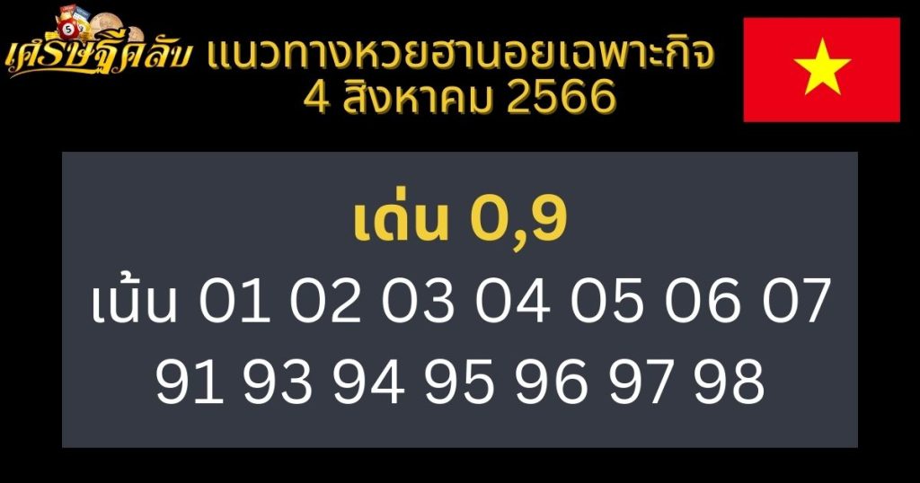 แนวทางหวยฮานอยเฉพาะกิจ 4 สิงหาคม 2566