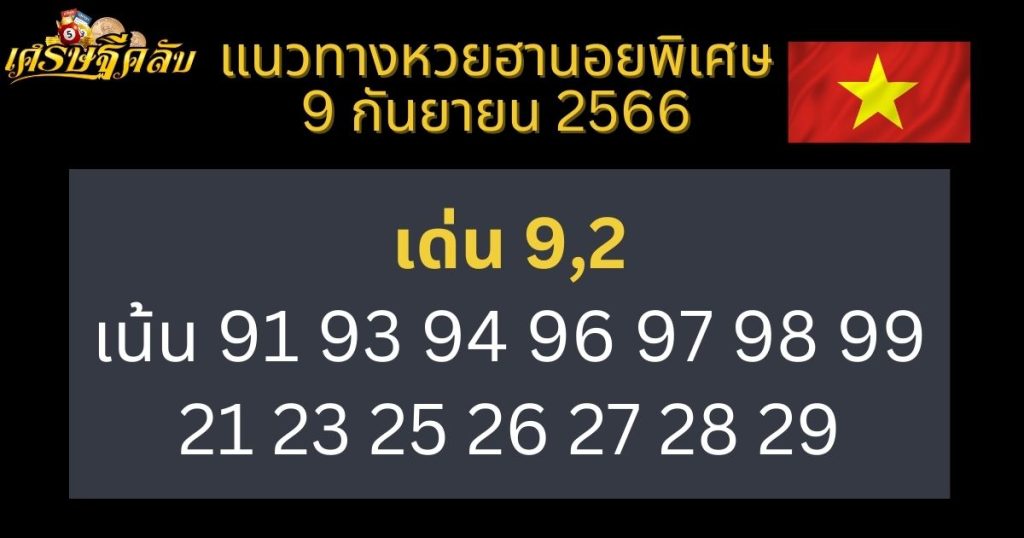 แนวทางหวยฮานอยพิเศษ 9 กันยายน 2566