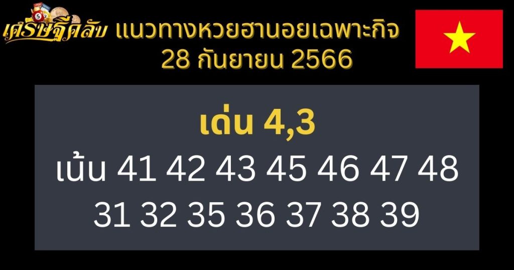 แนวทางหวยฮานอยเฉพาะกิจ 28 กันยายน 2566