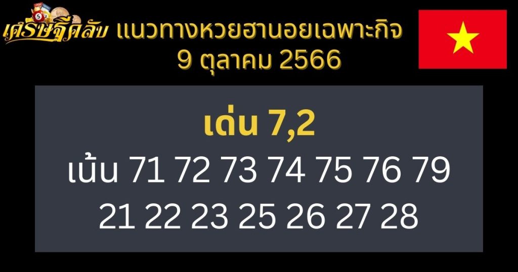 แนวทางหวยฮานอยเฉพาะกิจ 9 ตุลาคม 2566